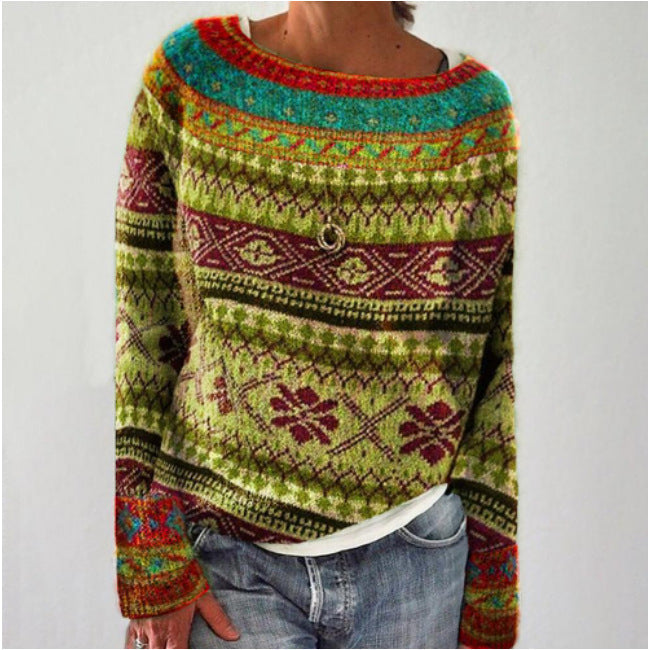 Minerva - Women's Fern-Patterned Cropped Knit Sweater