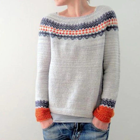 Minerva - Women's Fern-Patterned Cropped Knit Sweater