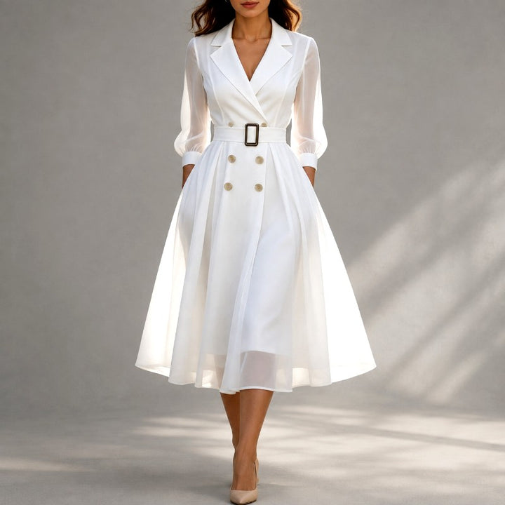 Mirabel - Women's V-Neck Slim Fit Belted Midi Dress 1