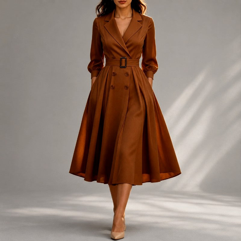 Mirabel - Women's V-Neck Slim Fit Belted Midi Dress 5