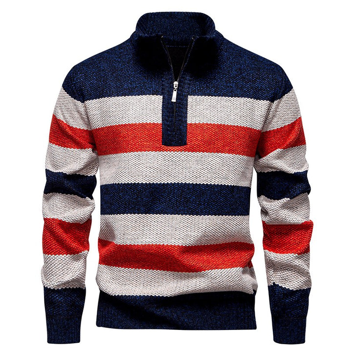 Mitchell - Men’s Color Block Stripe Pullover with Zip Neckline 2