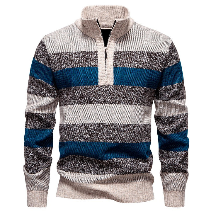 Mitchell - Men’s Color Block Stripe Pullover with Zip Neckline 4