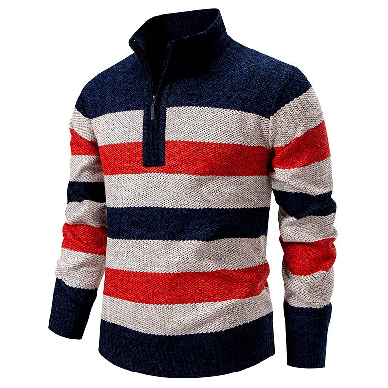 Mitchell - Men’s Color Block Stripe Pullover with Zip Neckline 7