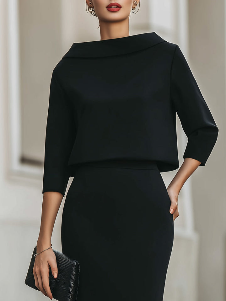 Nancy - Women's Boat-Neck Cropped Top and Midi Skirt Set