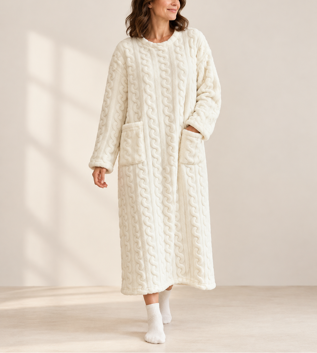 Natalie - Women's Cable-Knit Fleece Wrap Robe