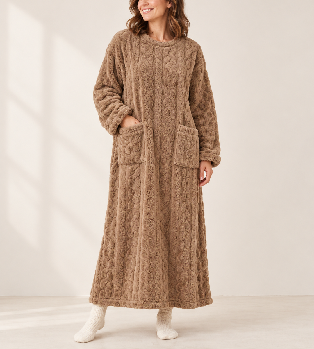 Natalie - Women's Cable-Knit Fleece Wrap Robe