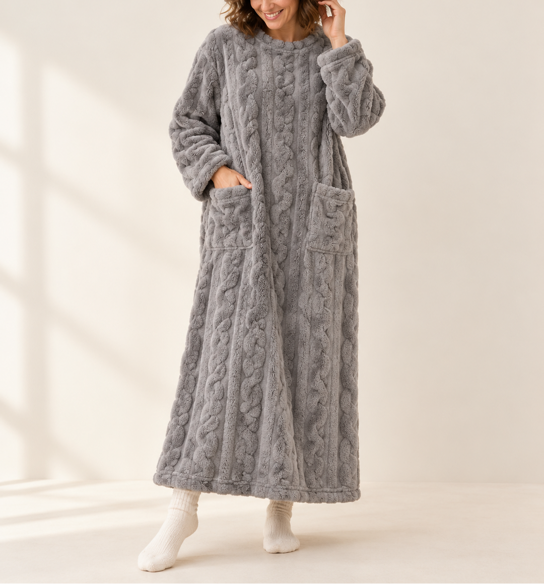 Natalie - Women's Cable-Knit Fleece Wrap Robe