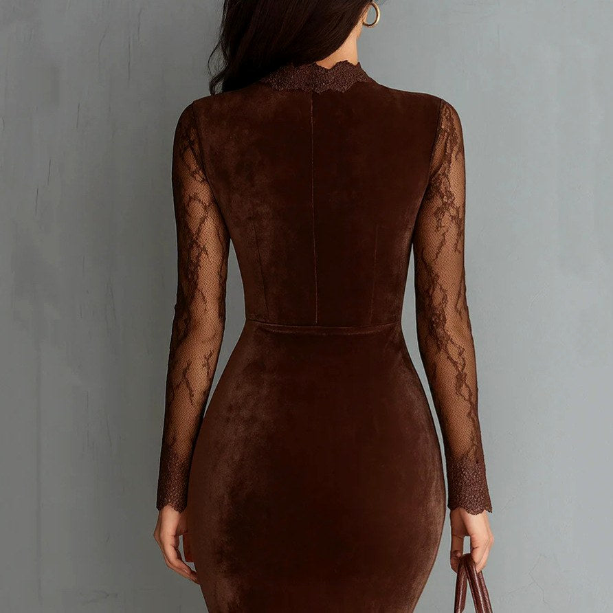 Natalie - Velvet Lace Long Sleeve Midi Dress 2
