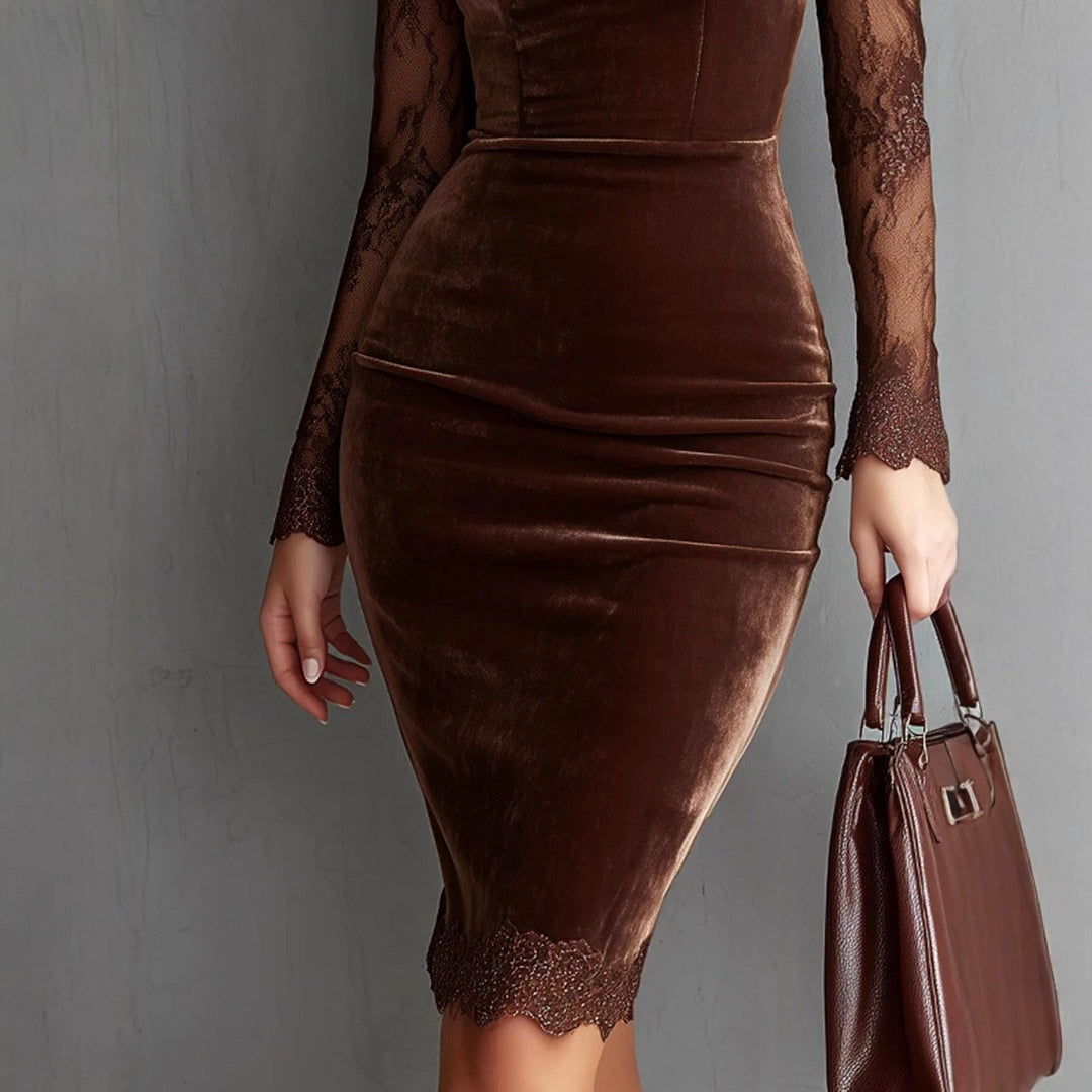 Natalie - Velvet Lace Long Sleeve Midi Dress 4