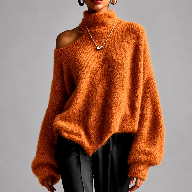 Natalie - Women's Asymmetric Oversized Turtleneck Sweater 1