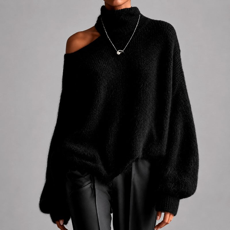 Natalie - Women's Asymmetric Oversized Turtleneck Sweater 2