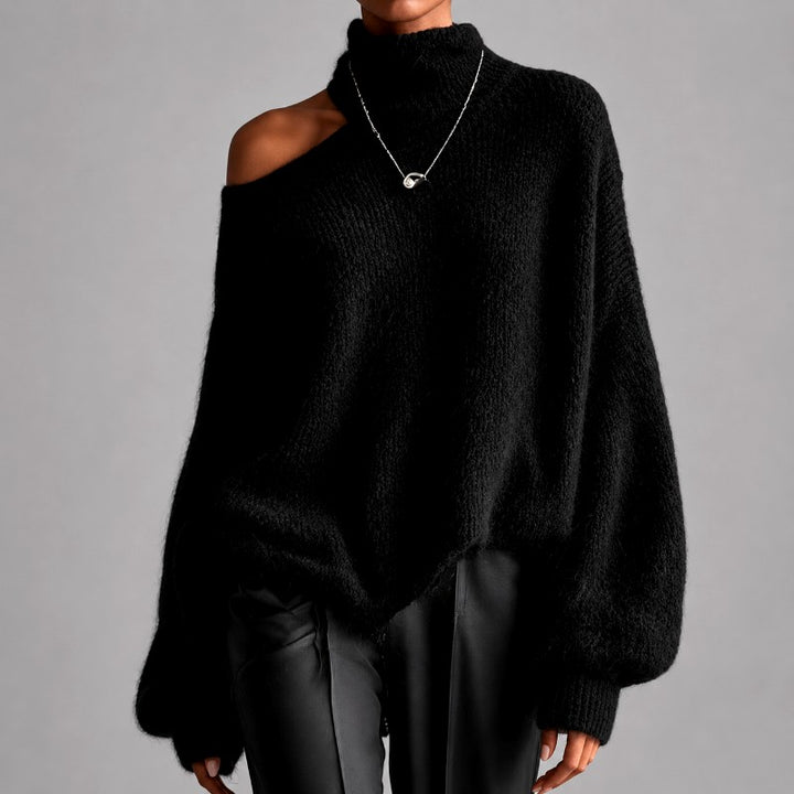 Natalie - Women's Asymmetric Oversized Turtleneck Sweater 2