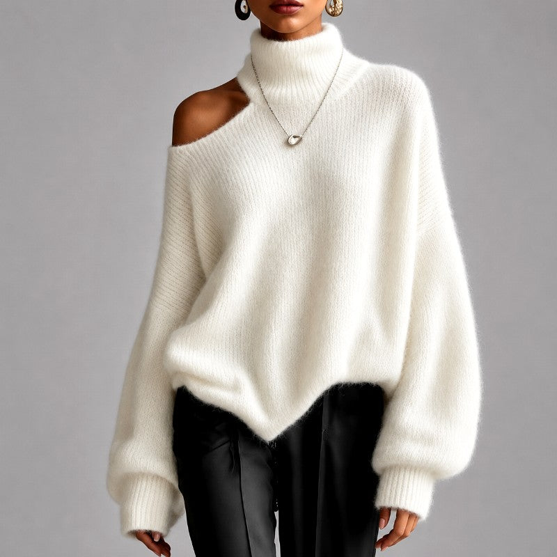 Natalie - Women's Asymmetric Oversized Turtleneck Sweater 3