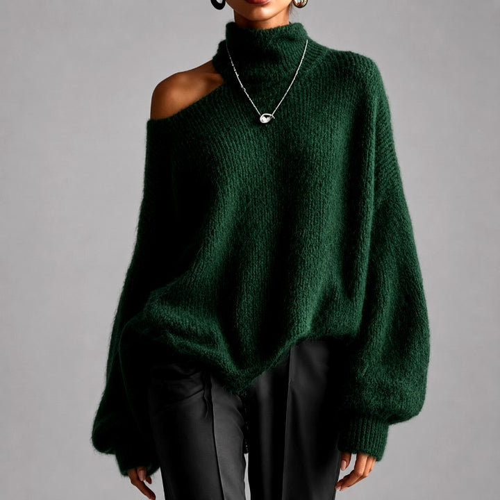 Natalie - Women's Asymmetric Oversized Turtleneck Sweater 4