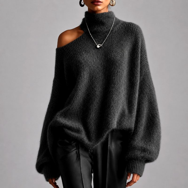 Natalie - Women's Asymmetric Oversized Turtleneck Sweater 5