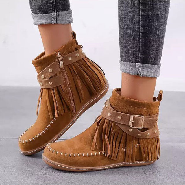 Natasha - Women's Fringed Suede Ankle Boots