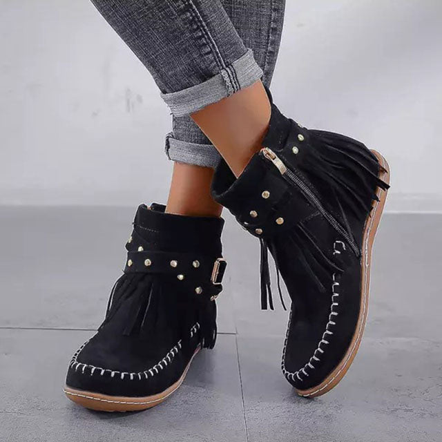 Natasha - Women's Fringed Suede Ankle Boots