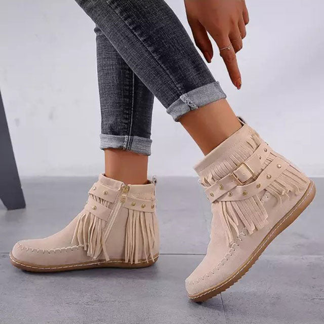 Natasha - Women's Fringed Suede Ankle Boots