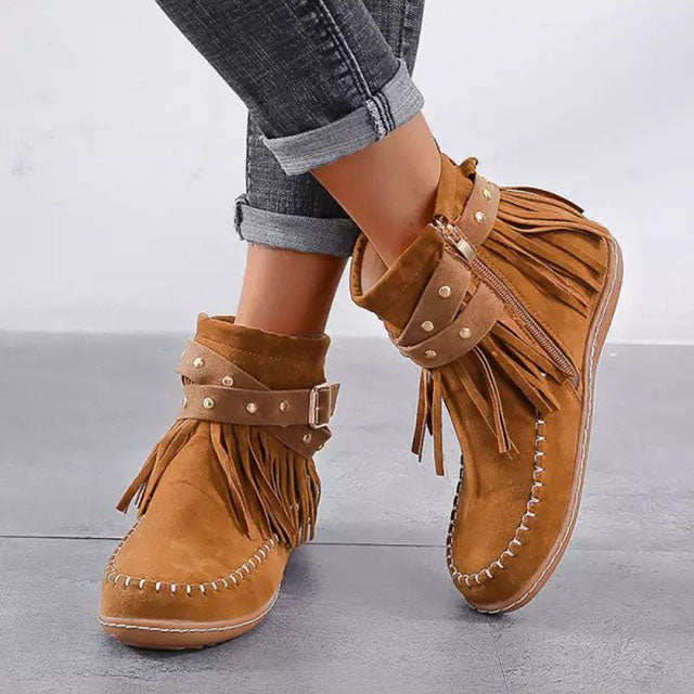 Natasha - Women's Fringed Suede Ankle Boots