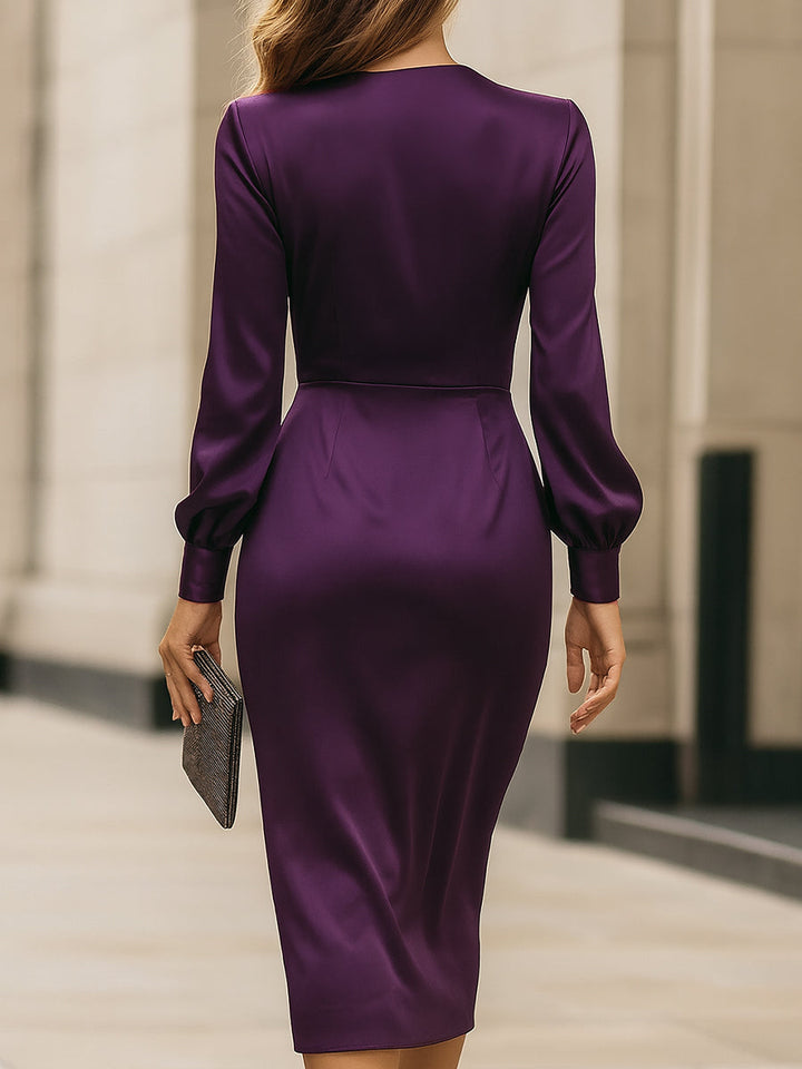 Natasha - Women's Satin Wrap Midi Dress