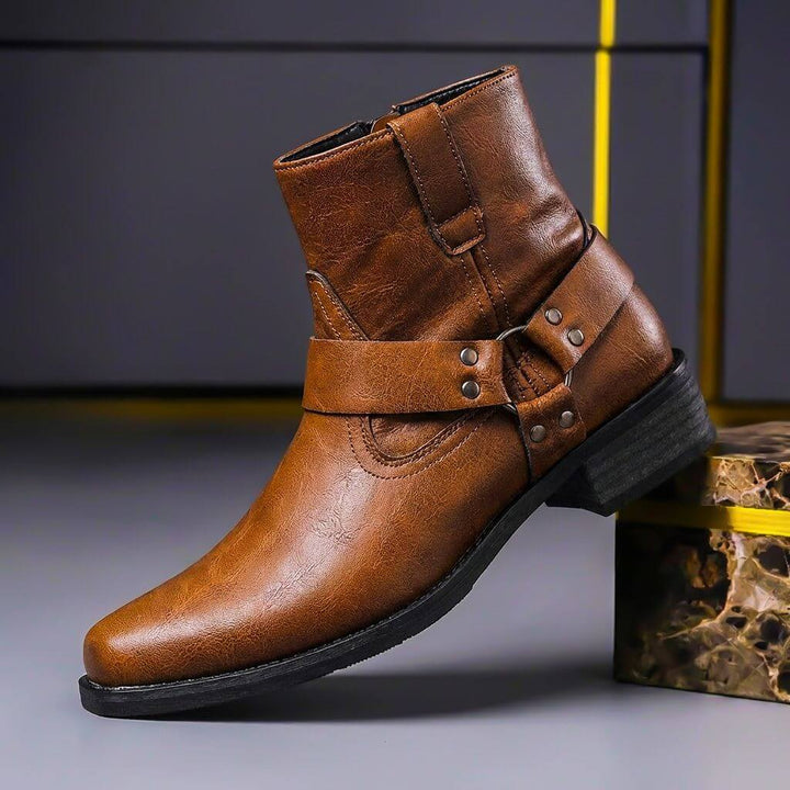 Nathaniel - Men's Genuine Leather Harness-Strap Ankle Boots