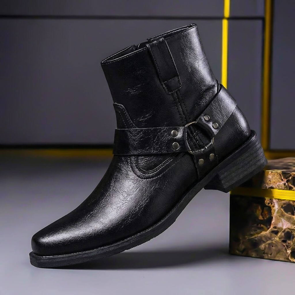 Nathaniel - Men's Genuine Leather Harness-Strap Ankle Boots