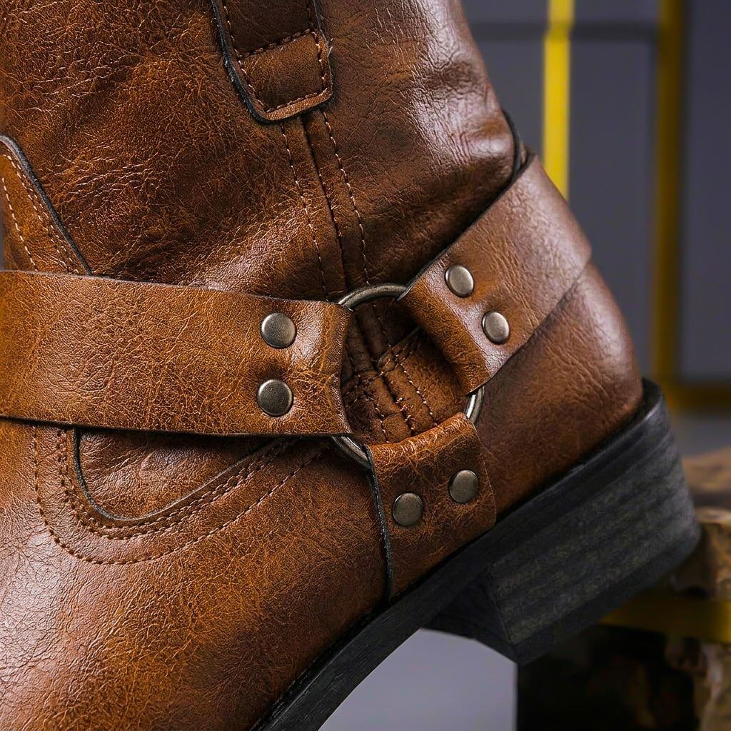 Nathaniel - Men's Genuine Leather Harness-Strap Ankle Boots