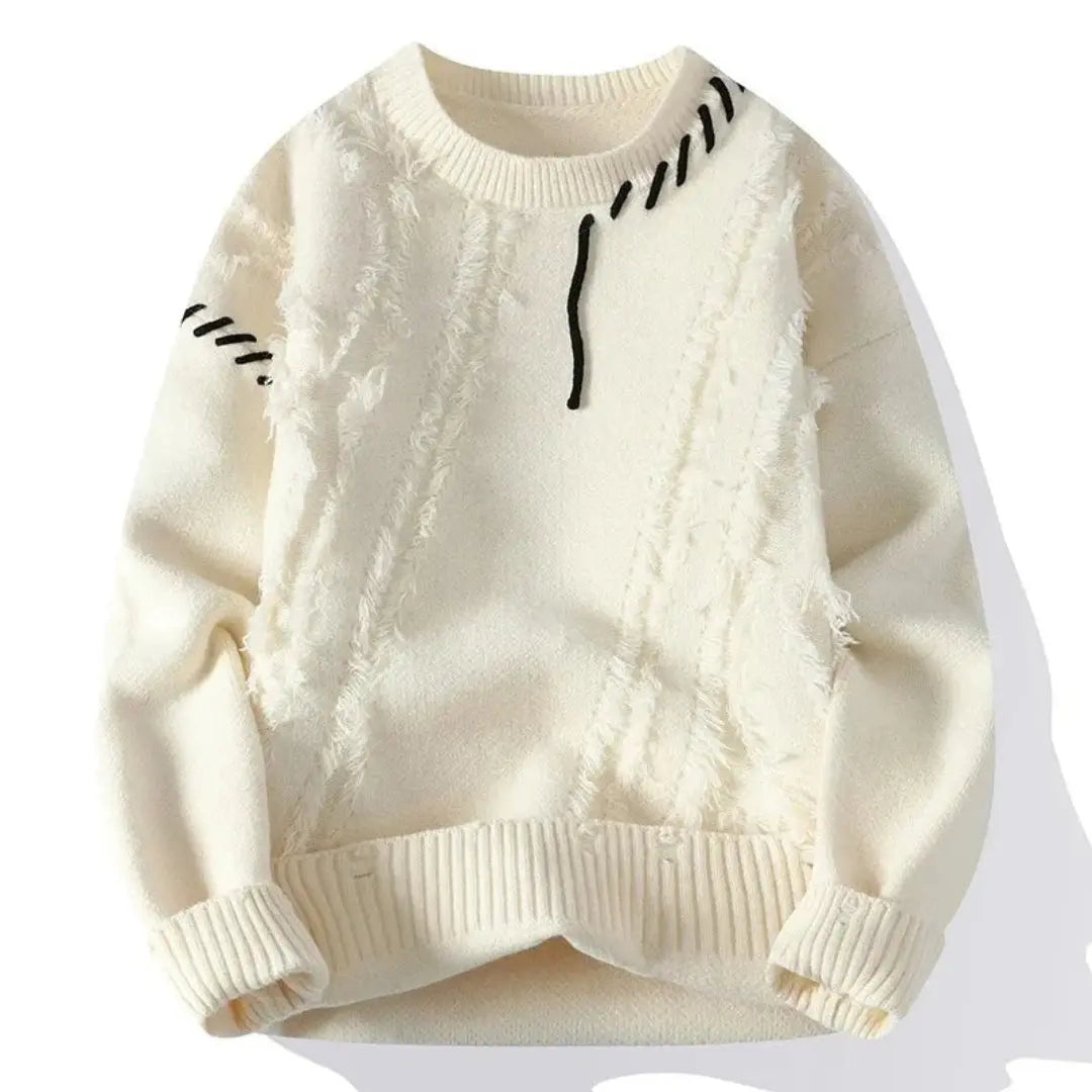 Nelson - Men's Ripped Patchwork Crewneck Sweater