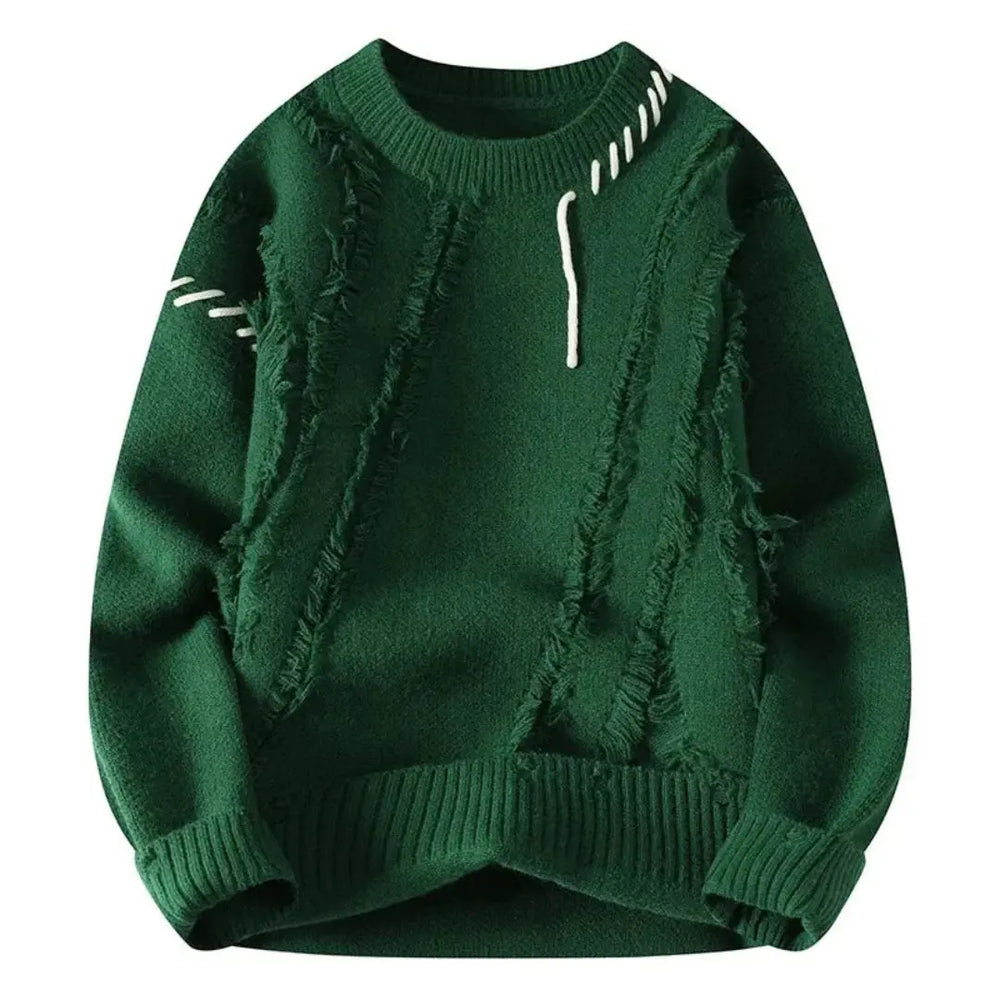 Nelson - Men's Ripped Patchwork Crewneck Sweater