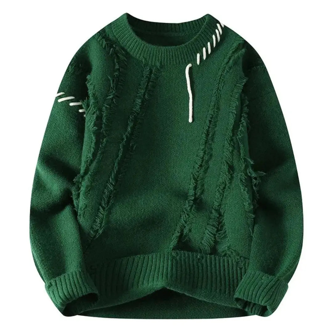 Nelson - Men's Ripped Patchwork Crewneck Sweater