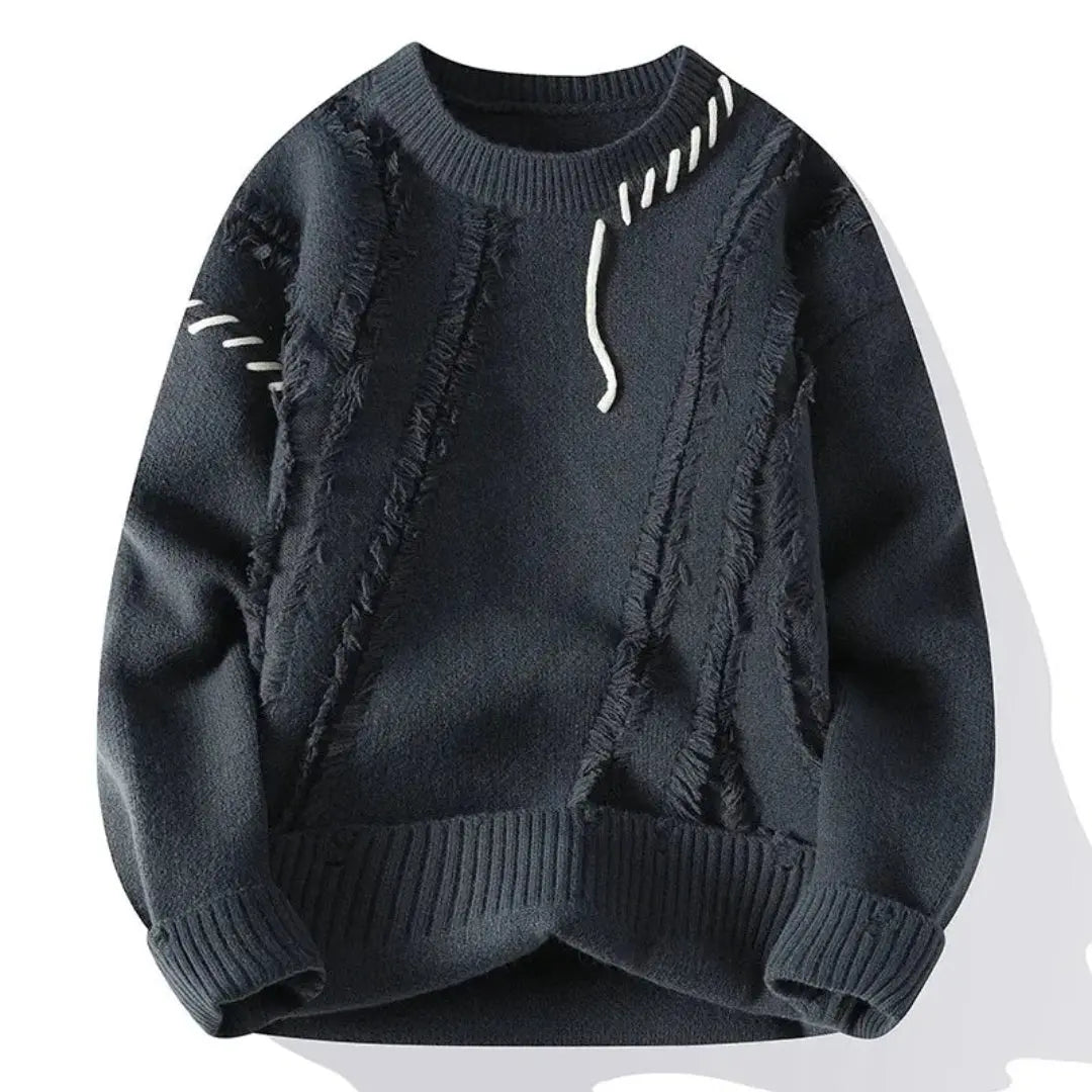 Nelson - Men's Ripped Patchwork Crewneck Sweater