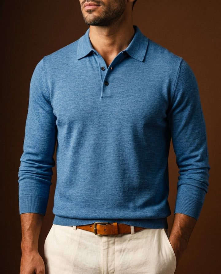 Noel - Men's Merino Wool Long-Sleeve Polo with Collar 