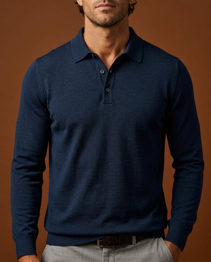 Noel - Men's Merino Wool Long-Sleeve Polo with Collar 