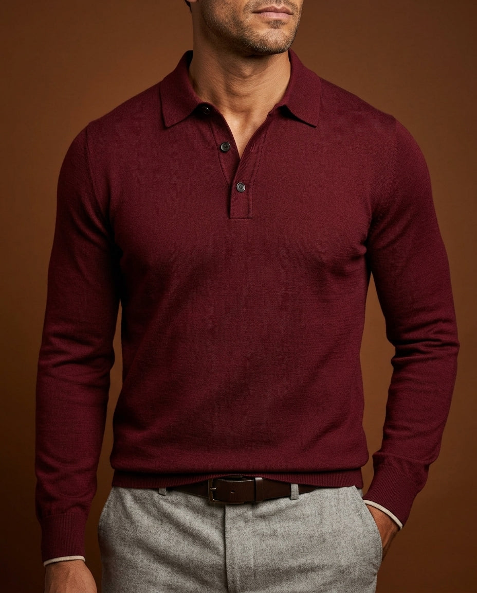 Noel - Men's Merino Wool Long-Sleeve Polo with Collar 