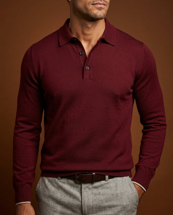 Noel - Men's Merino Wool Long-Sleeve Polo with Collar 