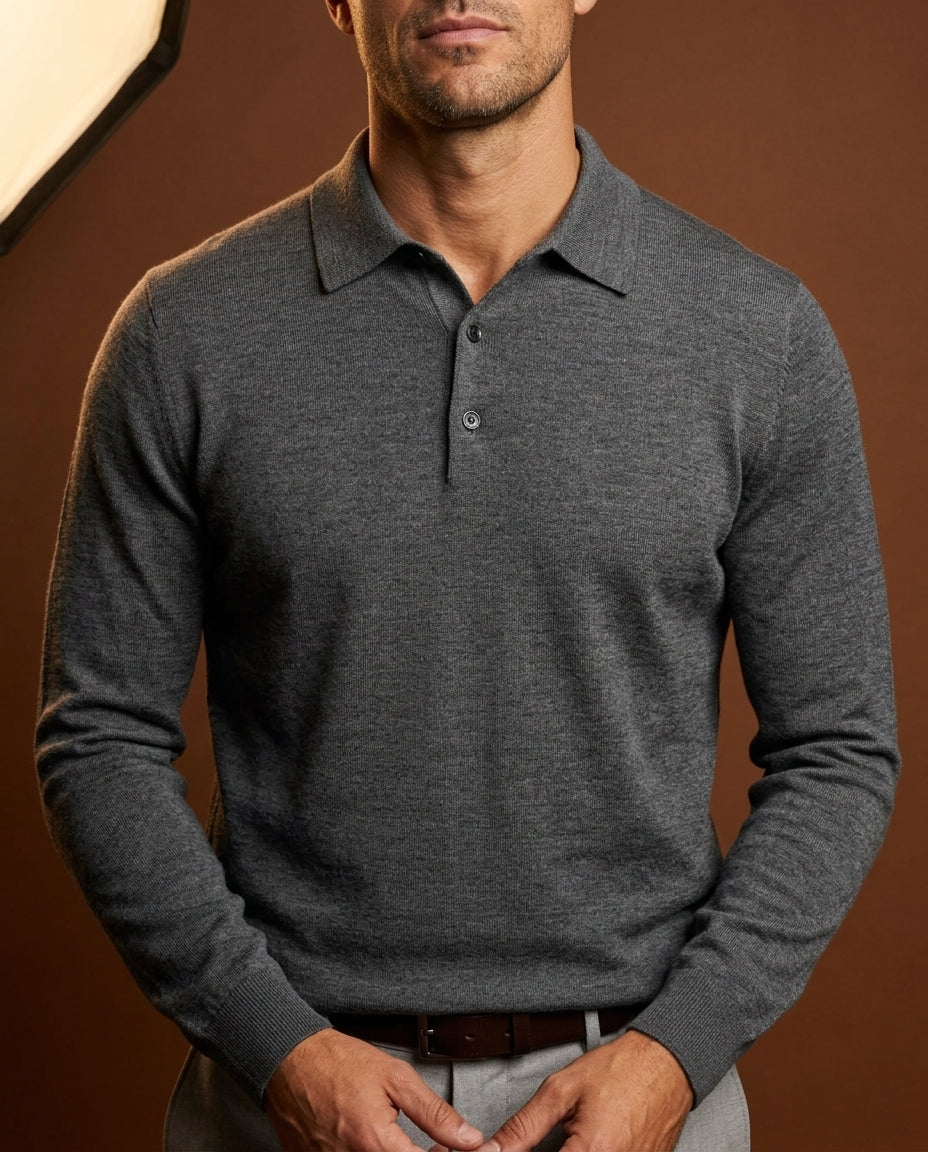 Noel - Men's Merino Wool Long-Sleeve Polo with Collar 