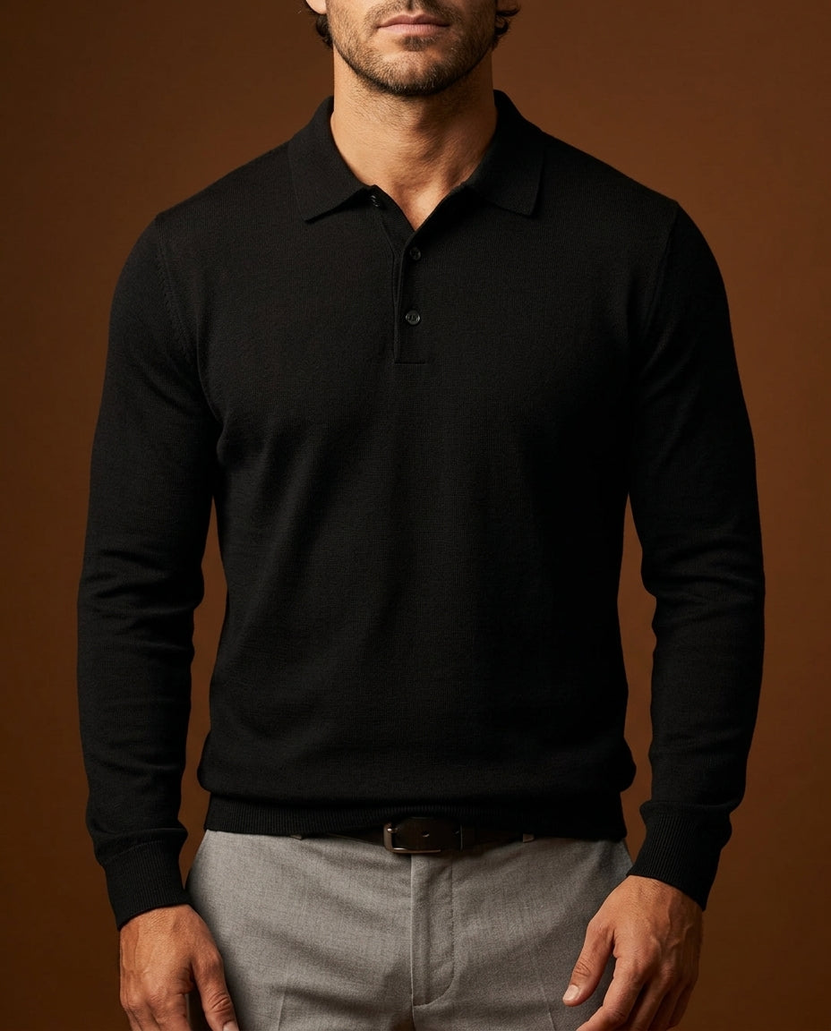 Noel - Men's Merino Wool Long-Sleeve Polo with Collar 