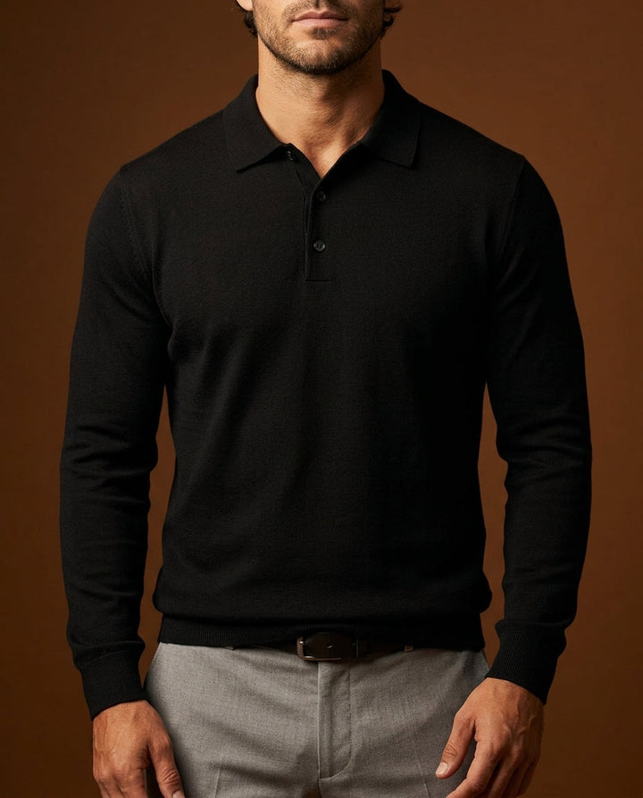 Noel - Men's Merino Wool Long-Sleeve Polo with Collar 