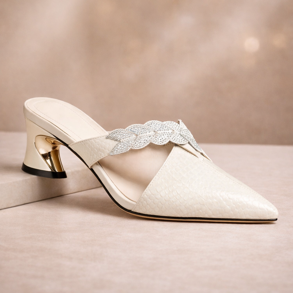 Nora - Women's Crystal Braid Mules with Sculptural High-Heels