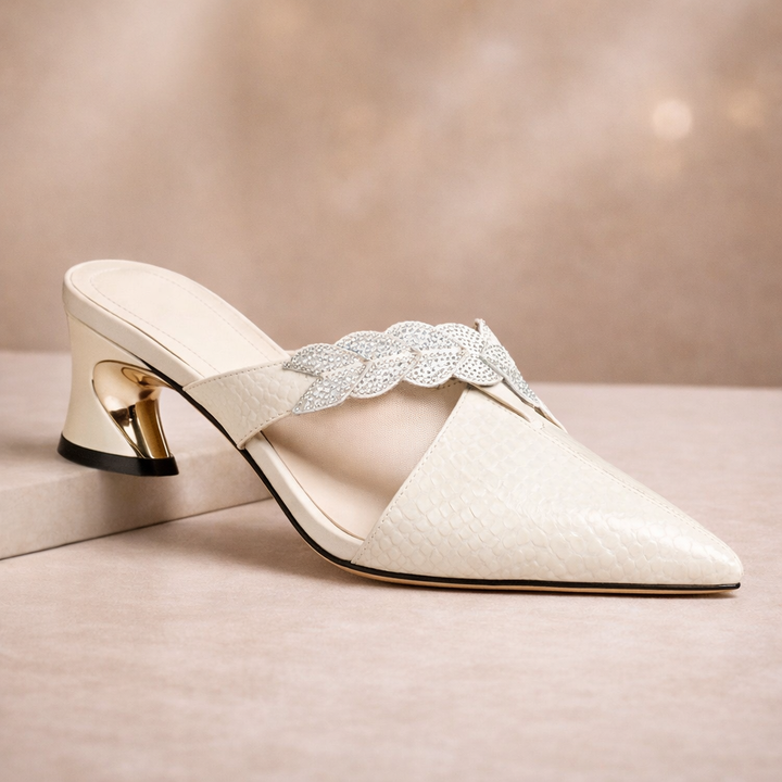 Nora - Women's Crystal Braid Mules with Sculptural High-Heels