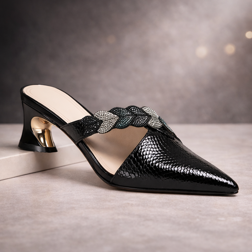 Nora - Women's Crystal Braid Mules with Sculptural High-Heels