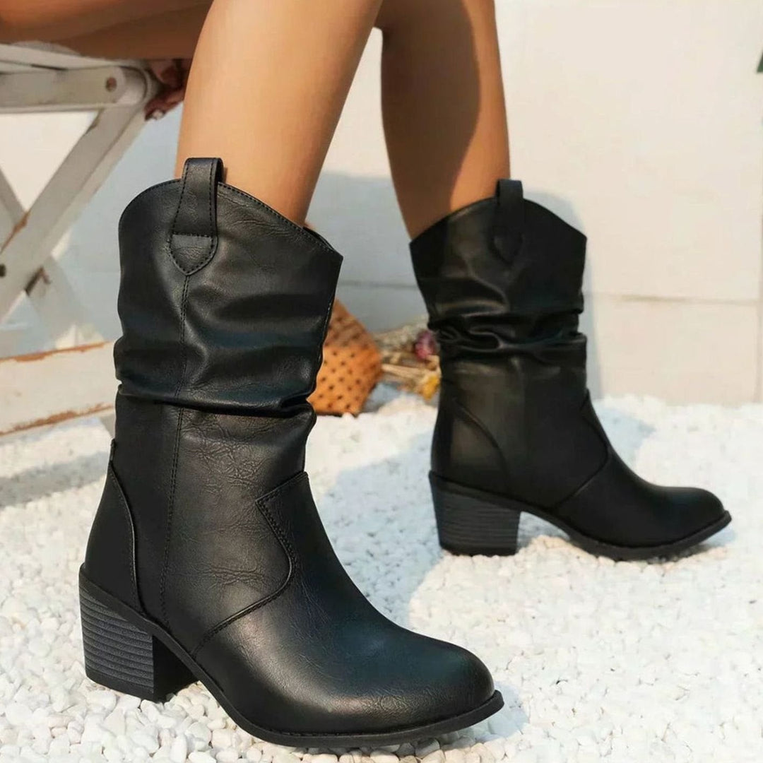 Noreen - Women's Slouch Boots with Block Heel