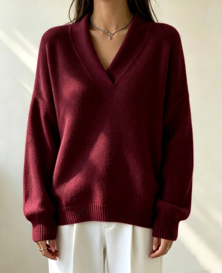 Odette - Women's Oversized V-Neck Sweater 10