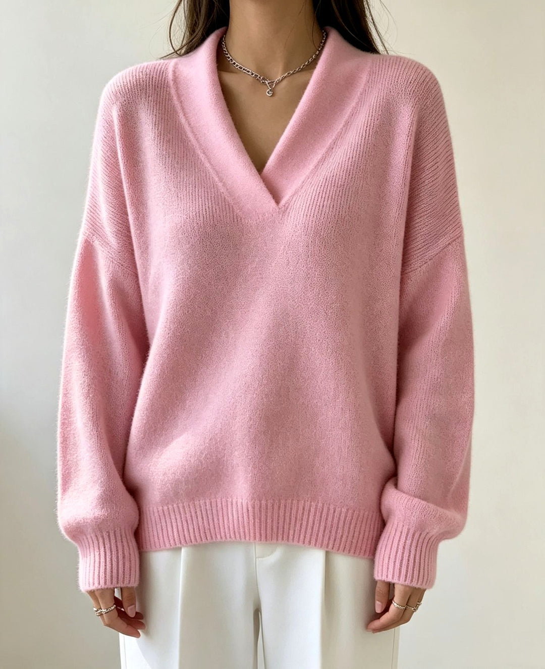Odette - Women's Oversized V-Neck Sweater 2