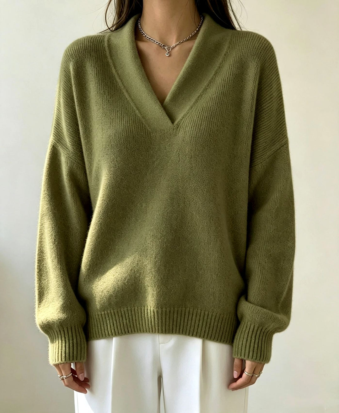 Odette - Women's Oversized V-Neck Sweater 4