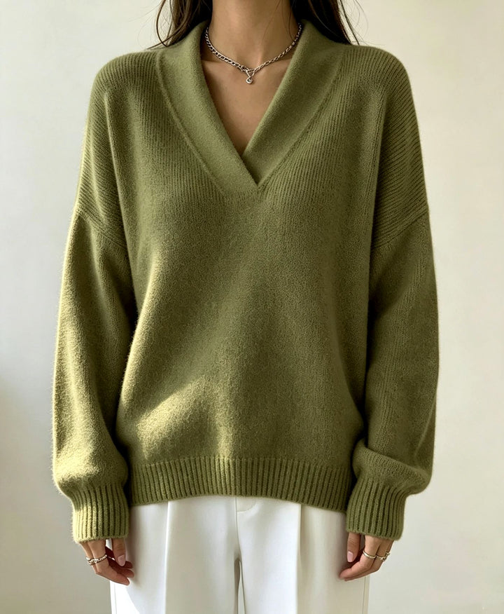 Odette - Women's Oversized V-Neck Sweater 4