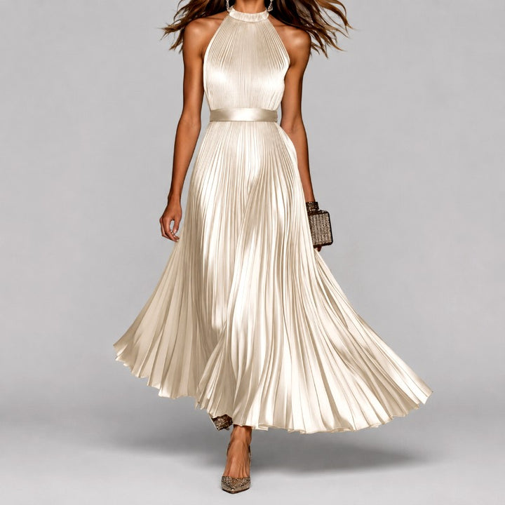 Olive - Women's Pleated Halter Neck Formal Evening Dress 2
