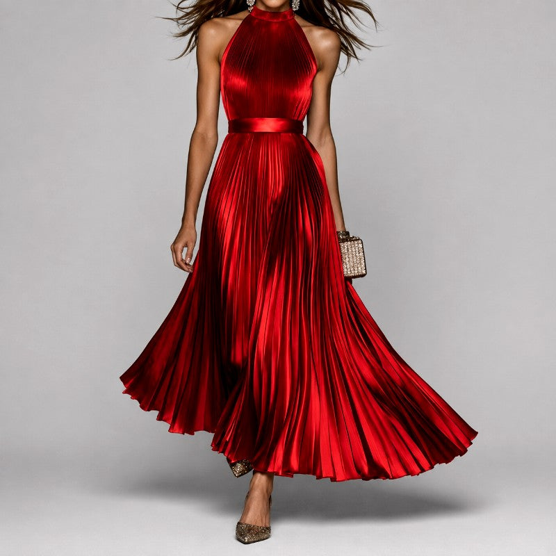 Olive - Women's Pleated Halter Neck Formal Evening Dress 3