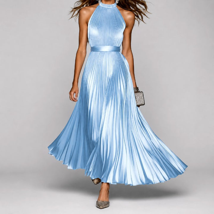 Olive - Women's Pleated Halter Neck Formal Evening Dress 4