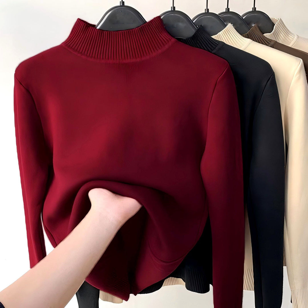 Olivia - Women's Ribbed Mock Neck Long Sleeve Sweater